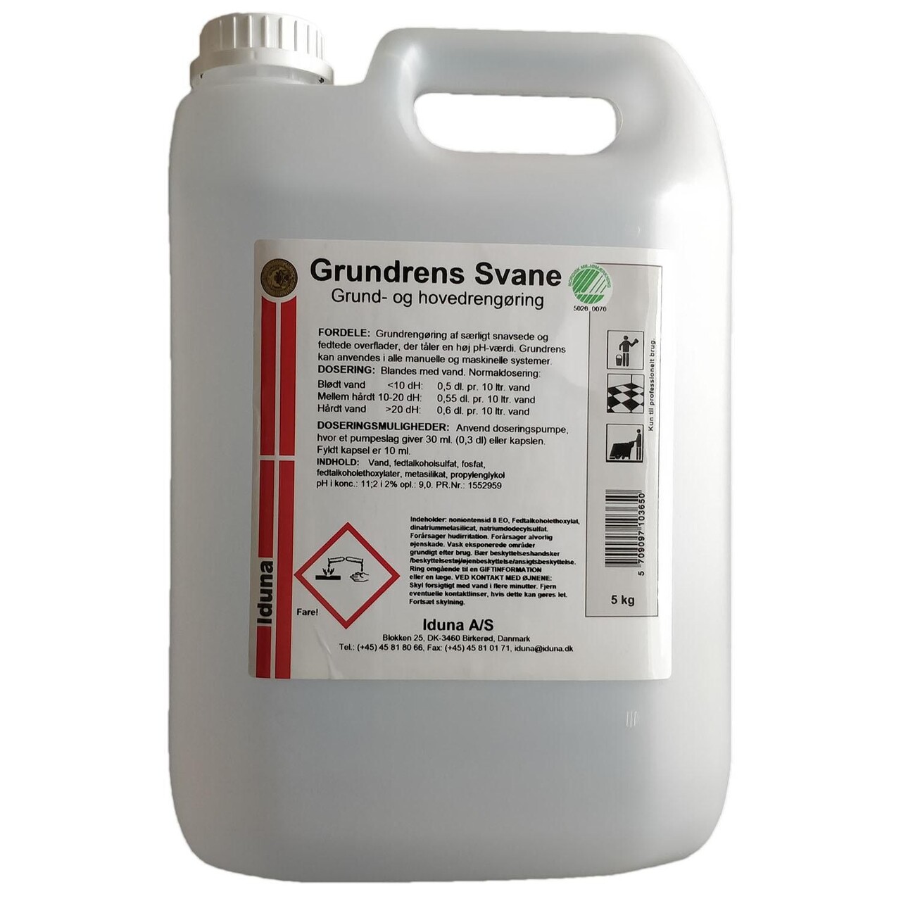 Grundrengøring Gulv/Ovfl Iduna Grundrens Svanemærket u Parfume Manuel/Mask - 3 dnk x 5 ltr/krt