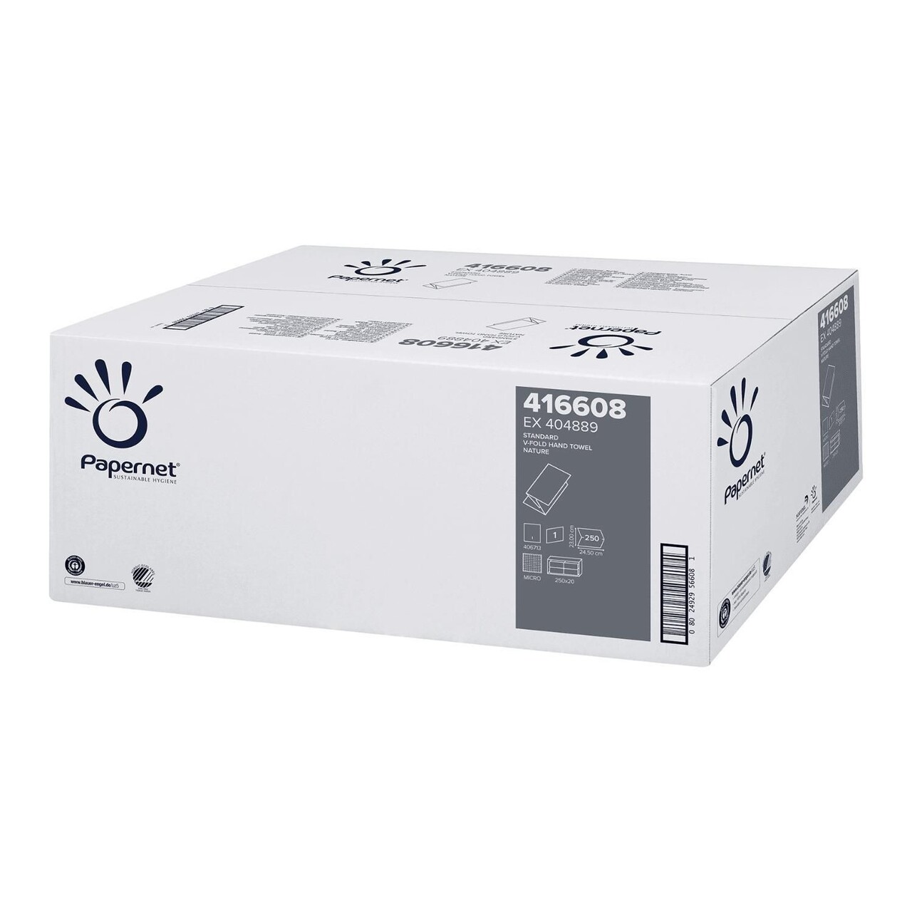 Håndklædeark Papernet Standard V-Fold 1-lag L23xB24.5xD12.2cm Genbrug Natur - 20 pk x 250 stk/krt