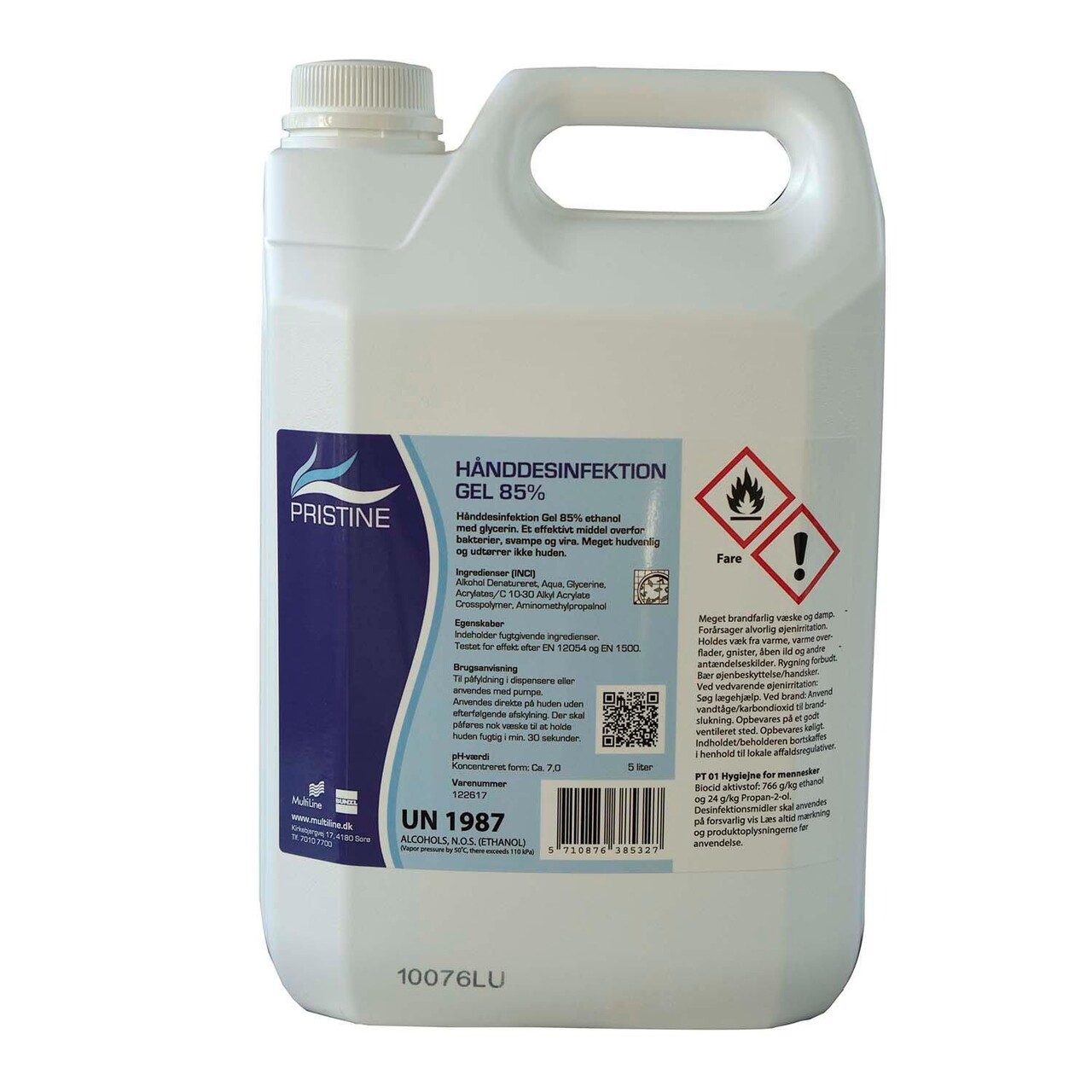 Hånddesinfektion gel Pristine 85% Ethanol med Glycerin 5 ltr - 5 Ltr/dnk