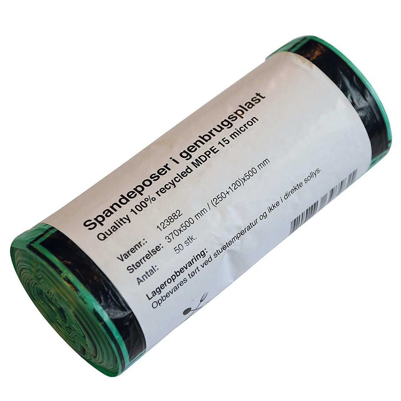 Spandepose Catersource 15ltr B370xL500mm 15my MDPE med Fals Grøn 100% genbrug - 25 rl x 40 stk/krt