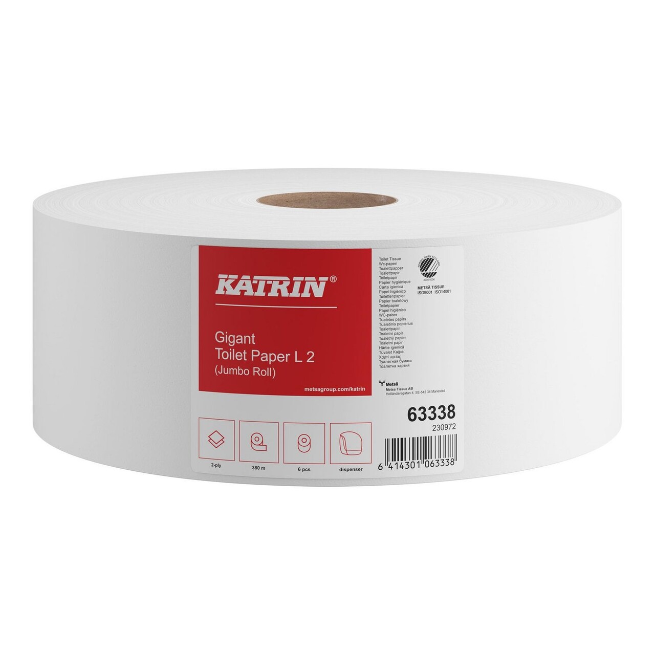 Toiletpapir Katrin Classic Gigant Jumbo L2 2-lag Ø27.5xB9.8cmL380m Mix Hvid - 6 stk/krt