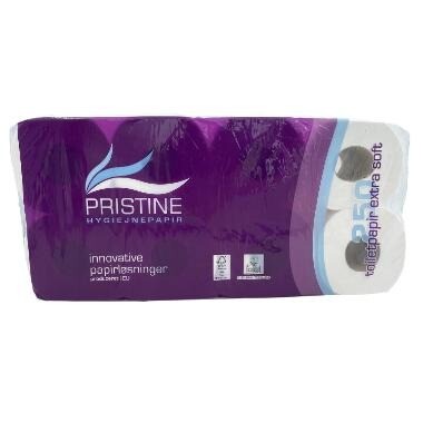 Toiletpapir - Pristine Extra Soft - 3-lag - Hvid - Nyfiber - Ø12 cm - 33,75 m x 9,6 cm - 9 pk x 8 rl