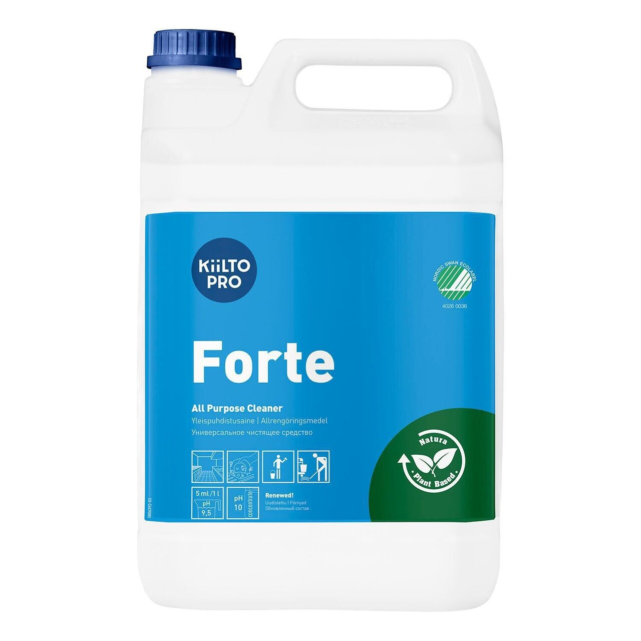 Universalrengøring Kiilto Natura Forte til køkken Svane u farve/parfume 5 ltr - 3 dnk x 5 ltr/krt