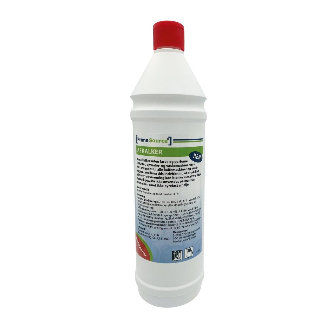 Afkalker Flydende Prime Source Ren 1ltr til kaffe-/opvask-/vaskemaskiner - 12 fl x 1 ltr/krt