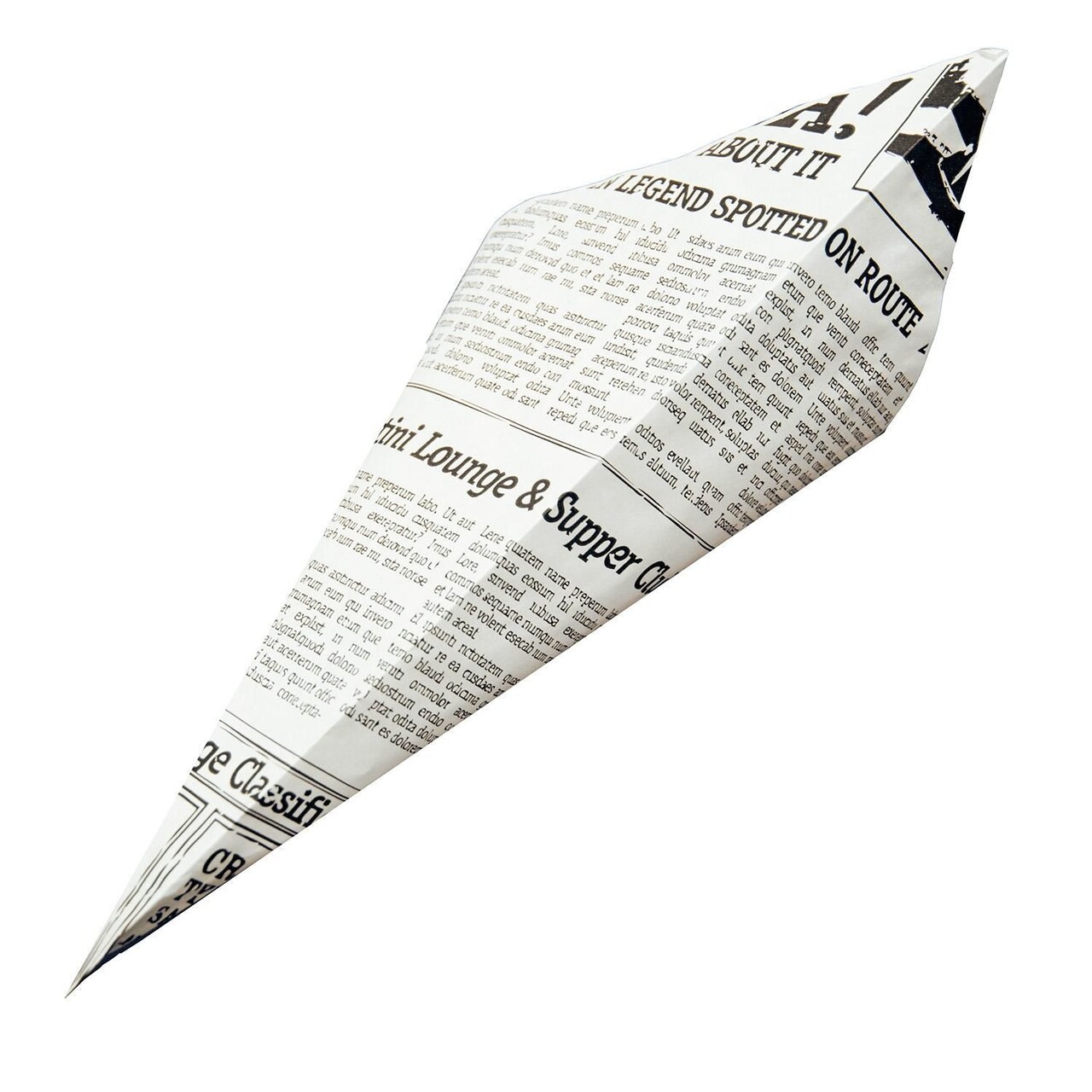 Pommes Frites Kræmmerhus B210xH295mm Papir/PE 50+15gr Hvid/Old News - 1000 Stk/krt