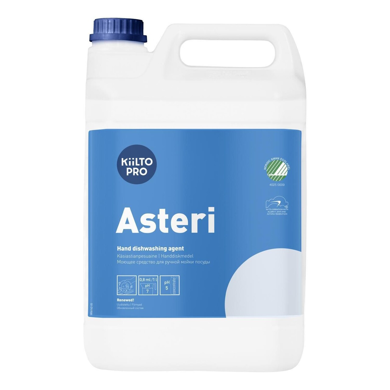 Håndopvask Kiilto Asteri 5ltr Svanemærket Allergimærket uden Farve/Parfume - 3 dnk x 5 ltr/krt