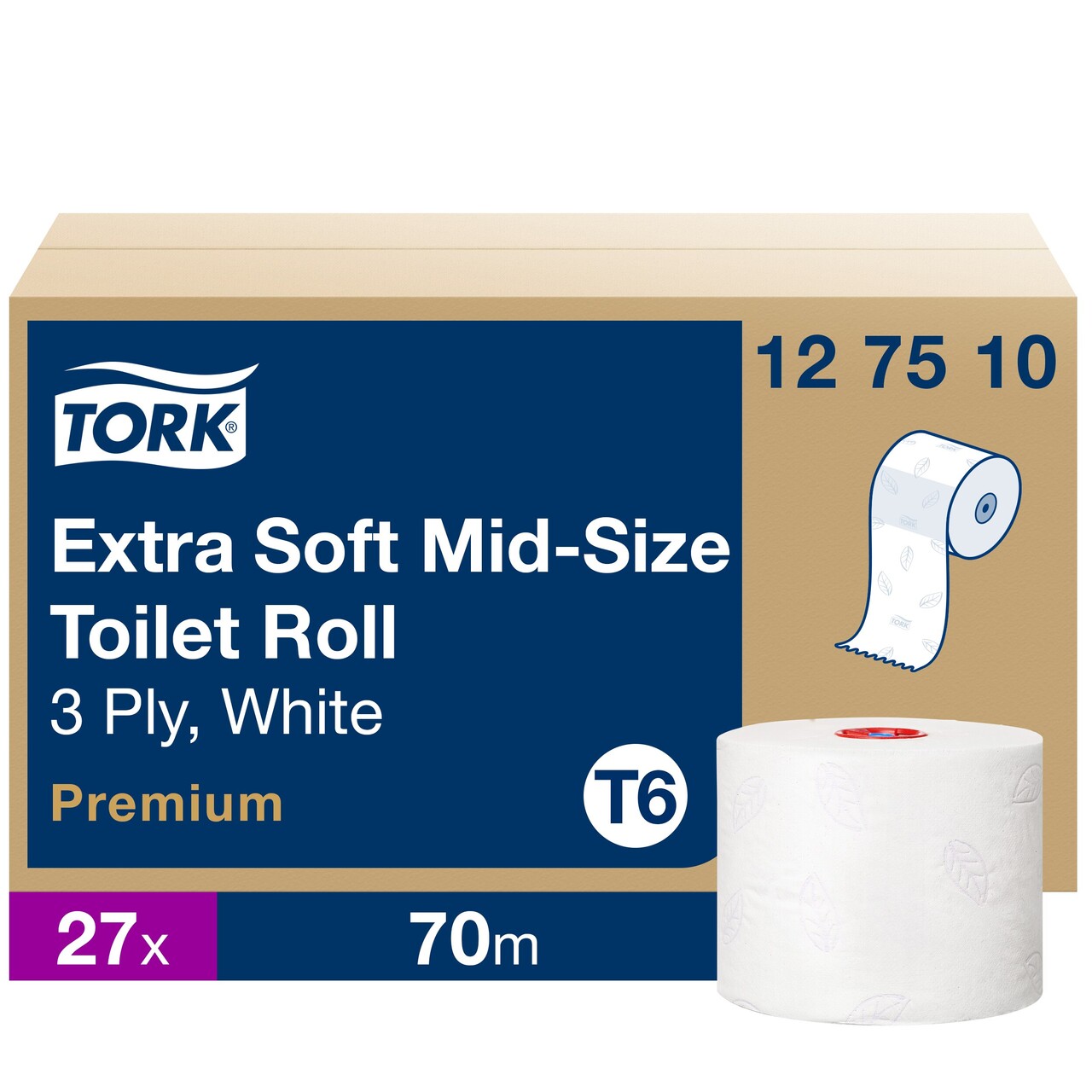 Toiletpapir Tork 127510 Mid-Size T6 Prem ES 3-lags 70 meter - 27 ruller