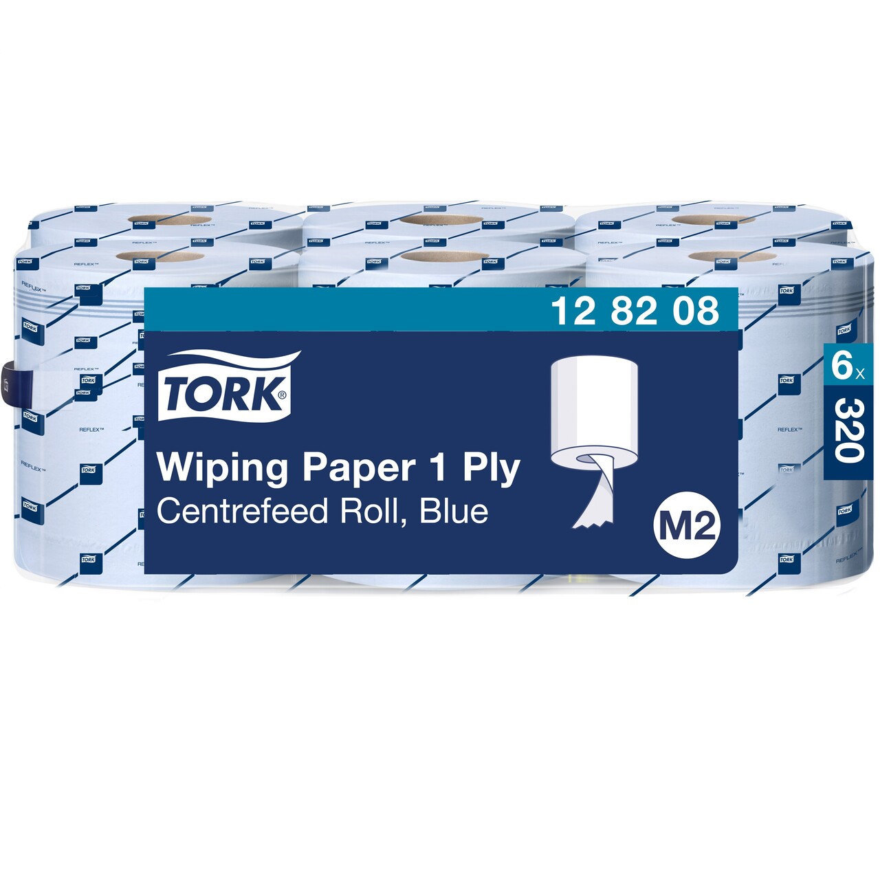 Aftørringspapir - Tork 128208 Standard M2 - 1-lags - Blå - 320 meter - 6 ruller