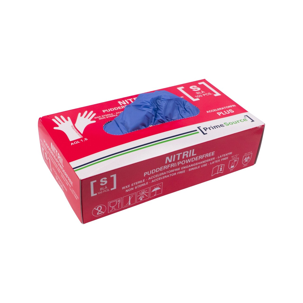 Handske Engangs Prime Source str S uden Pudder Acceleratorfri Blå AQL 1.5 - 10 pk x 100 stk/krt
