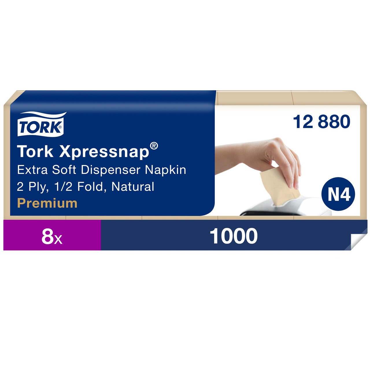 Serviet - Tork Premium N4 12880 - 2-lags - Natur - 33 x 21,3 cm - 8000 stk