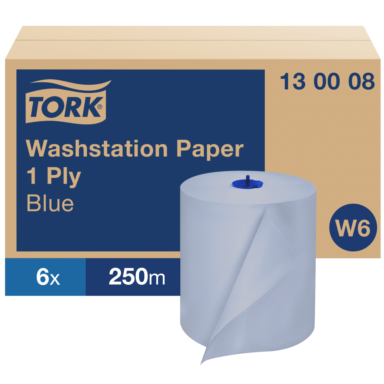 Aftørringspapir Tork 130008 Basic W6 1-lags blå 130008 - 6 ruller