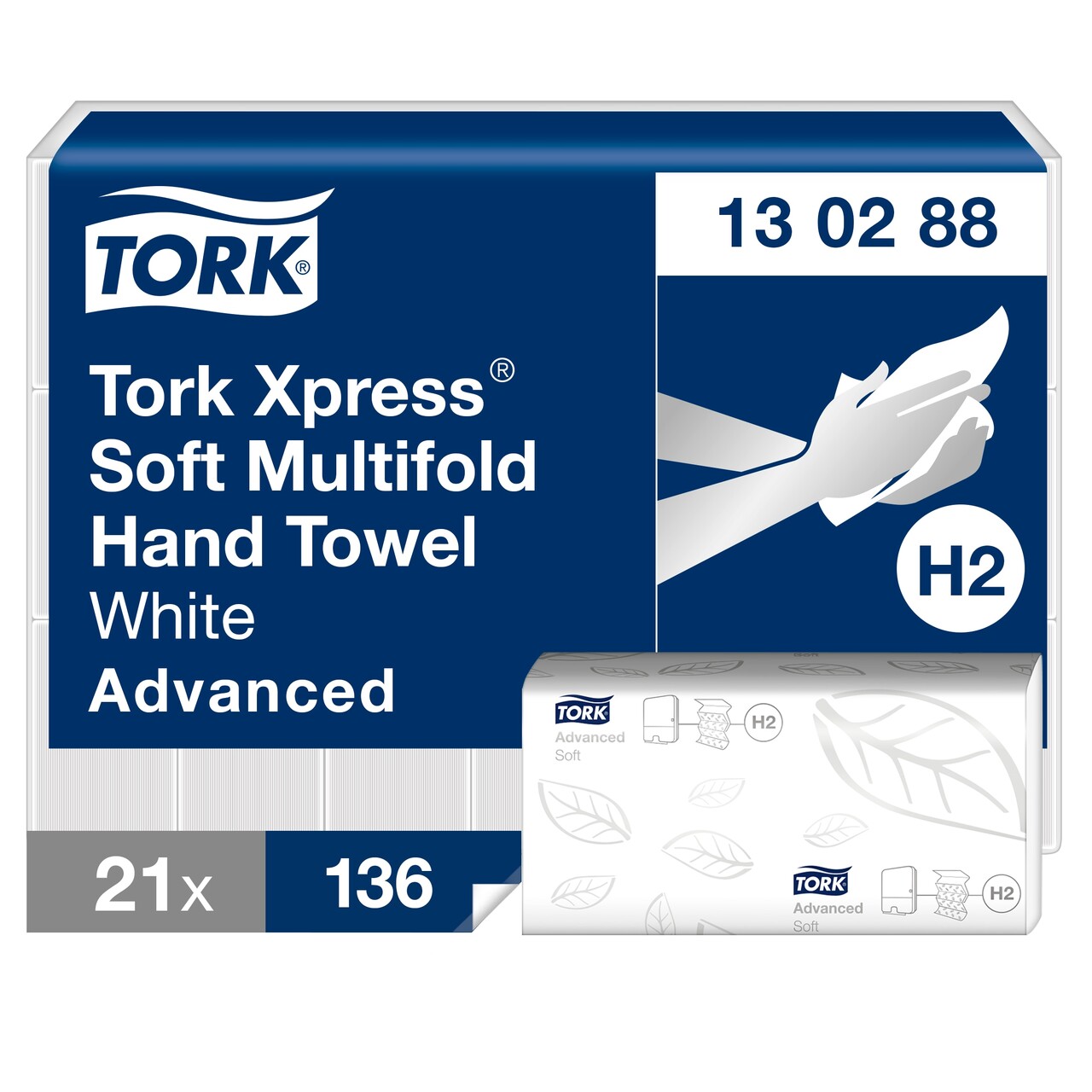 Papirhåndklæde Tork 130288 Xpress Adv 2-lags 320x213mm 136 ark pr pakke - 21 pakker