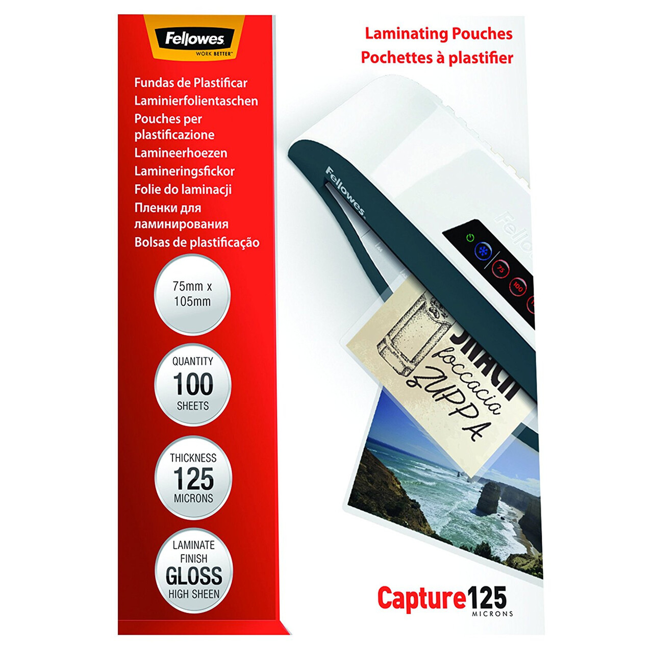 Lamineringslommer - Fellowes 75 x 105 mm 125 mic - 100 stk
