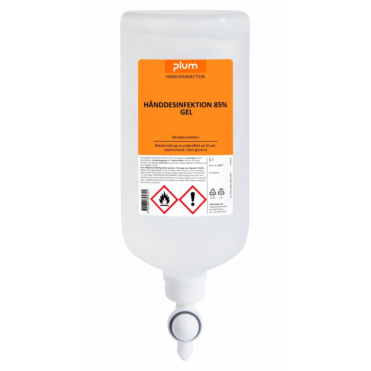 Hånddesinfektion Gel Plum 85% Ethanol 1ltr flaske til CombiPlum tråddispenser - 10 fl x 1 ltr/krt