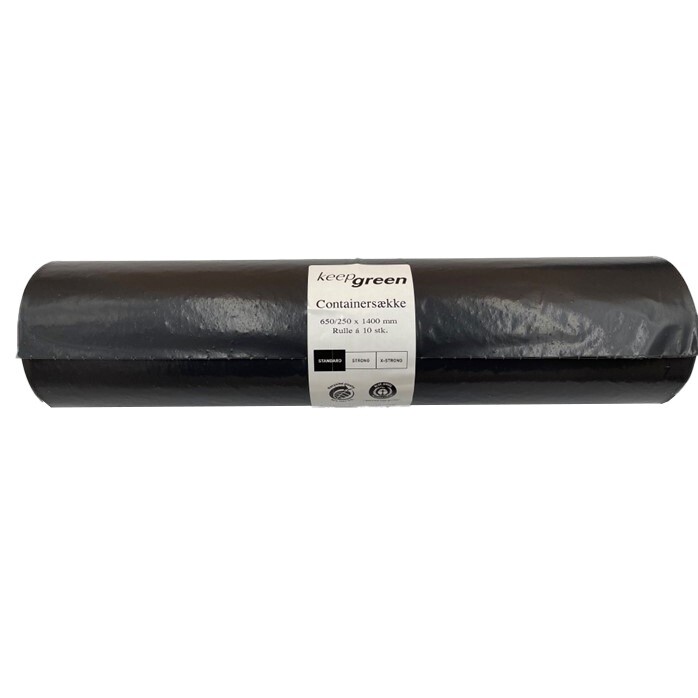 Containersæk KeepGreen 240ltr B650/250xL1400mm 40my Standard Sort - 12 rl x 10 stk/krt