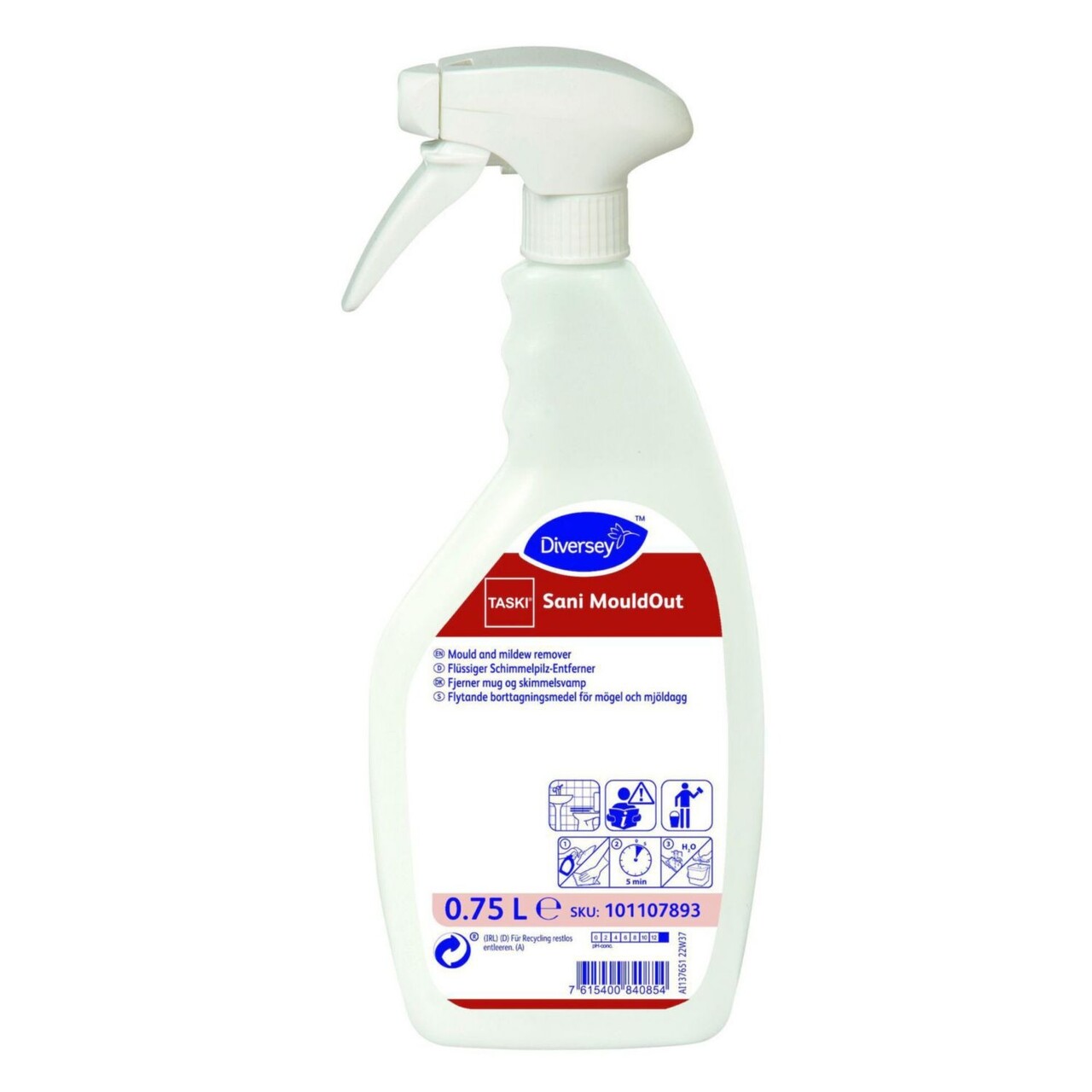 Mugfjerner Diversey Sani Mouldout 750ml indeholder aktiv klor med skumdyse - 6 stk/krt