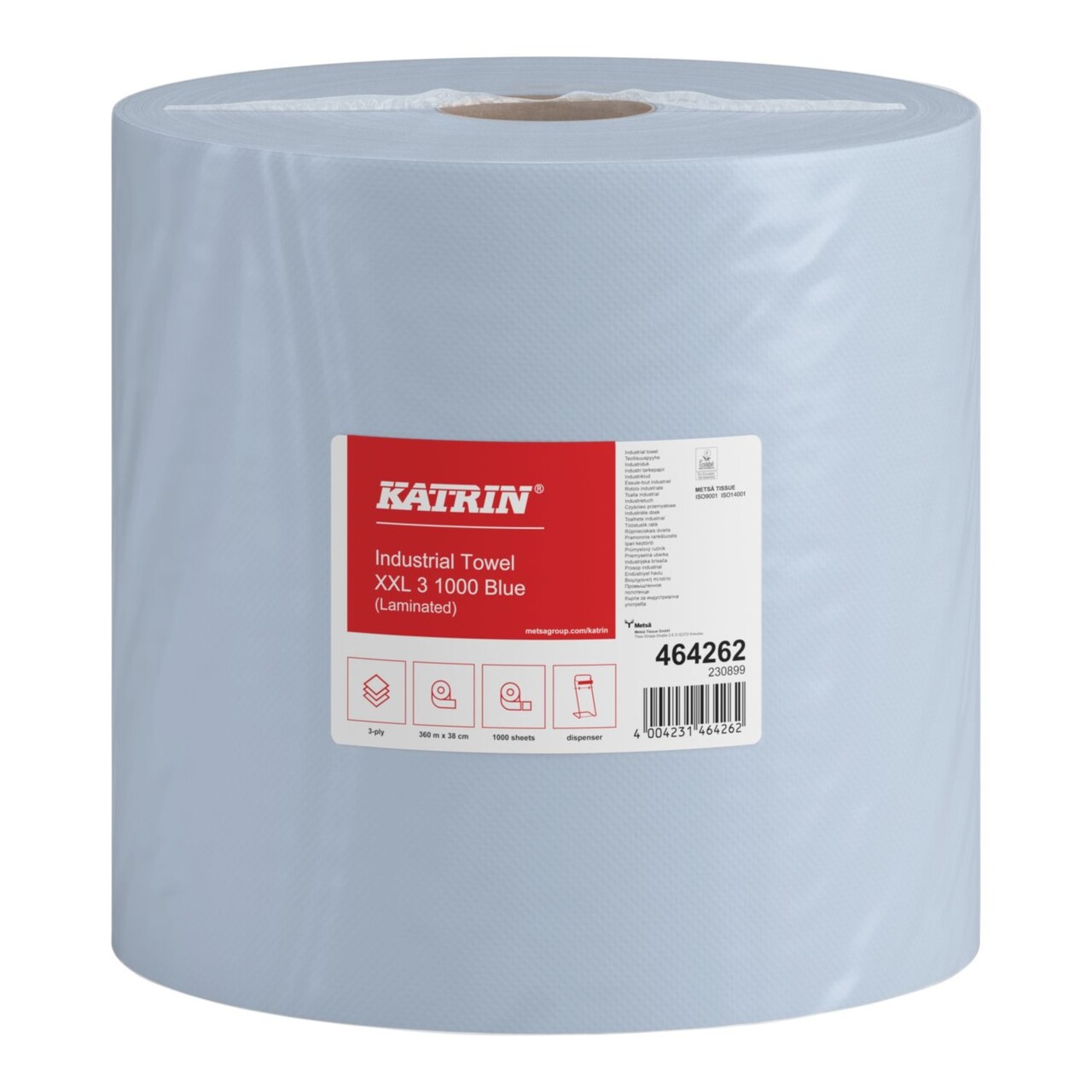 Aftørringsrulle Industri Katrin Classic 3-lag Ø38cm B38xL360m Mix Blå - 1 Rl