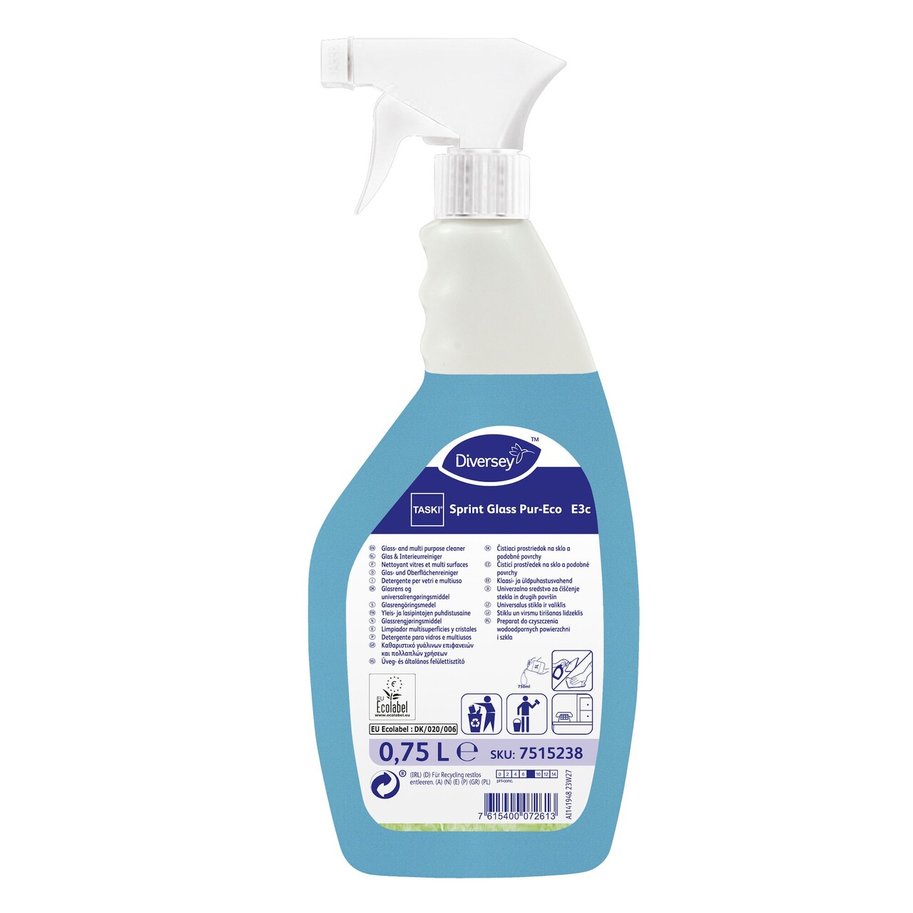 Glasrens Taski Sprint Glass Pur-Eco E3c 750ml Ecolabel med Farve/Parfume Blå - 6 fl x 750 ml/krt