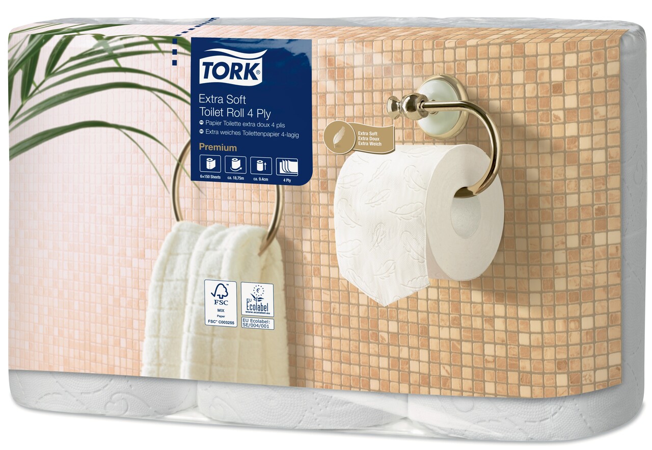 Toiletpapir Tork 110406 Premium Extra Soft 4-lag L18.8mxB9cm Nyfiber Hvid - 7 pk x 6 rl/krt