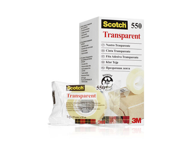 Kontortape - Scotch 550 - Transparent - 19 mm x 33 m - 8 stk.