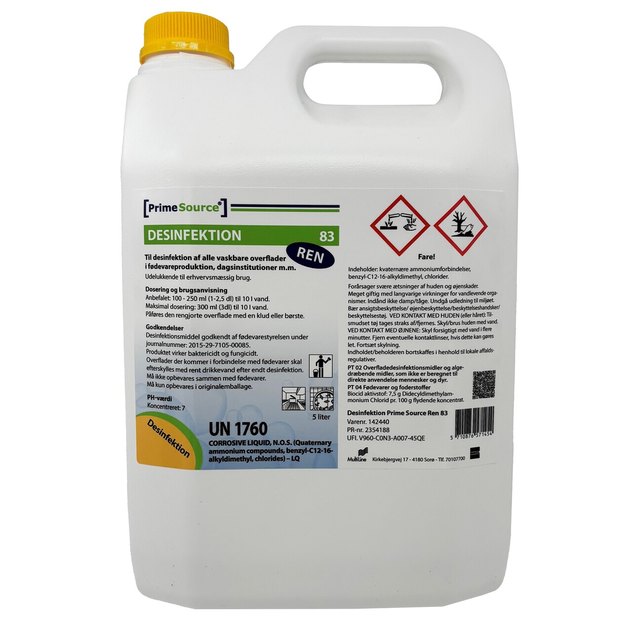 Desinfektion Prime Source Ren 83 5ltr Klar Fødevaregodkendt til overflader - 3 dnk x 5 ltr/krt