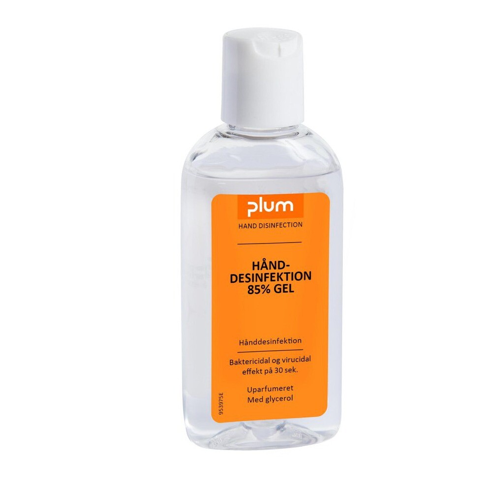 Hånddesinfektion Gel Plum 85% Ethanol 75ml med Glycerol og Snaplåg - 16 fl x 75 ml/krt