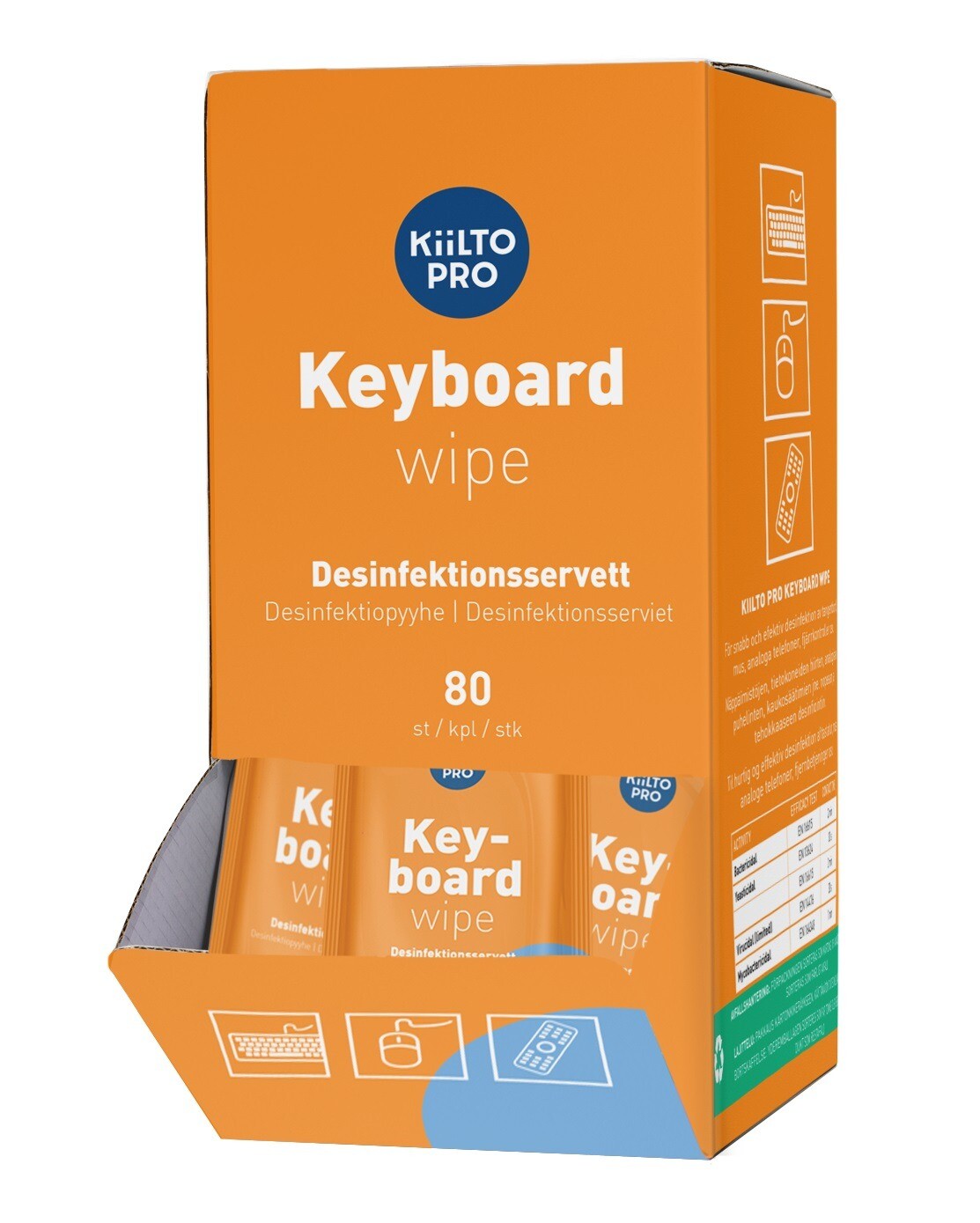 Desinfektion Serviet Kiilto Pro Keyboard Wipes 14x20cm med Ethanol Enkeltpakket - 80 stk/bk