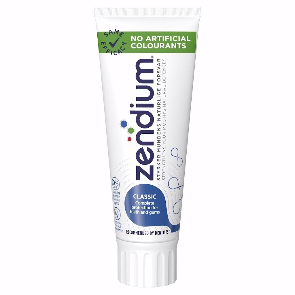 Tandpasta Zendium Classic stå-tube 1450 ppm flour 75 ml - 12 tub/krt