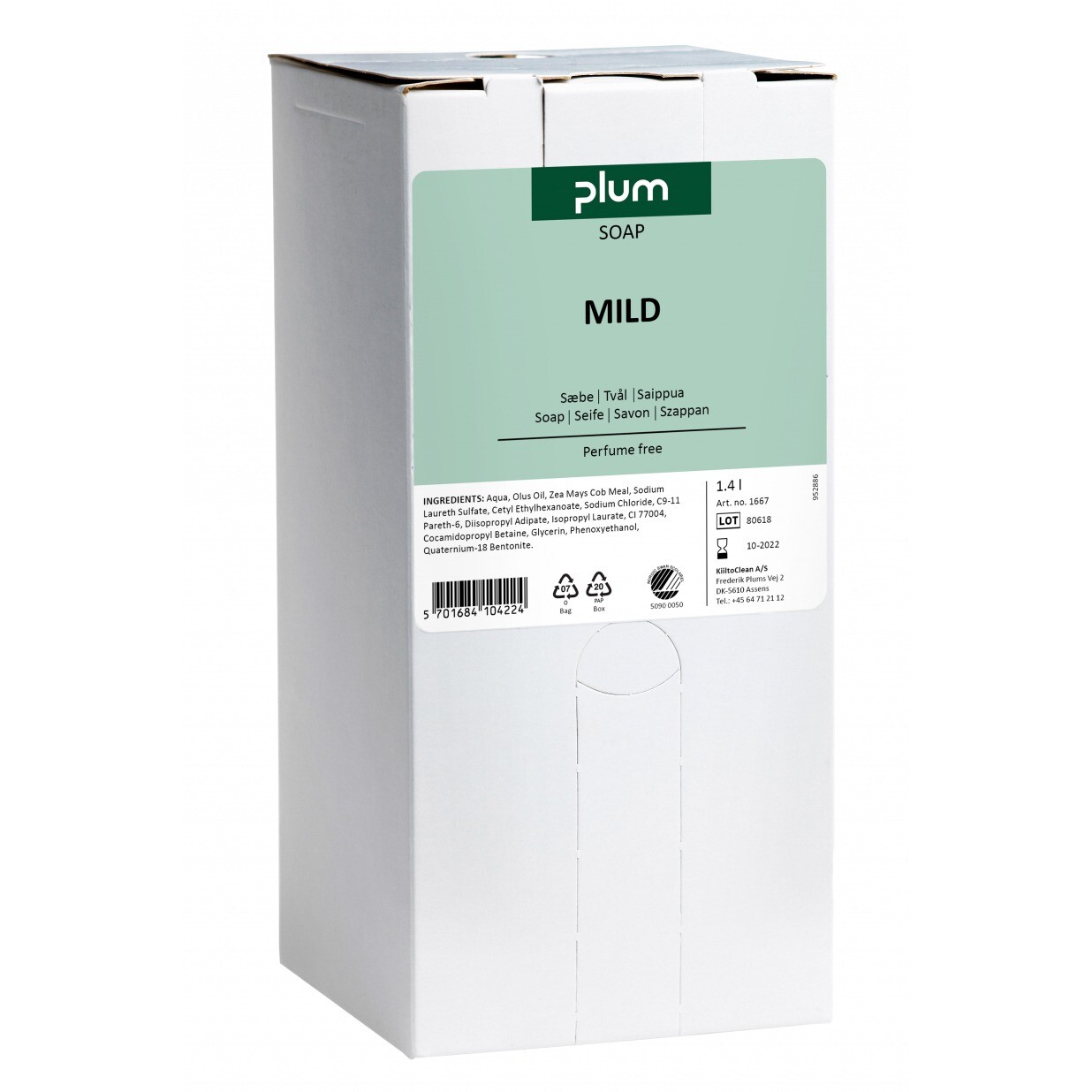 Cremesæbe Plum Mild Svanemærket uden Farve/Parfume Bag-in-box til MP2000 - 8 ps x 1,4 ltr/krt