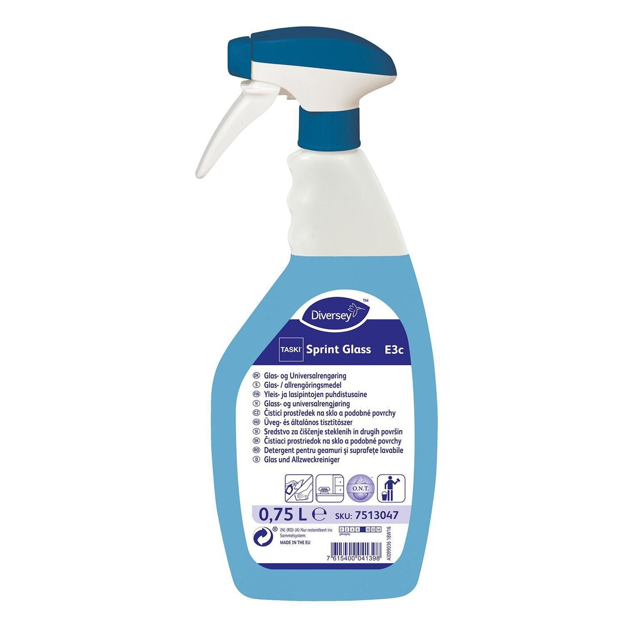 Glasrens Sprint Glass E3c med Forstøver og farve/parfume 750 ml Blå - 6 fl x 750 ml/krt