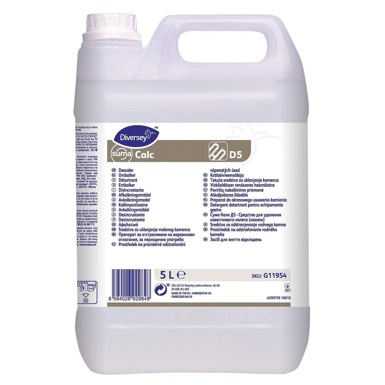 Afkalker Flydende Suma Calc D5 til Kaffe/Opvask-/Vaskemaskiner og andet 5 ltr - 2 dnk x 5 ltr/krt