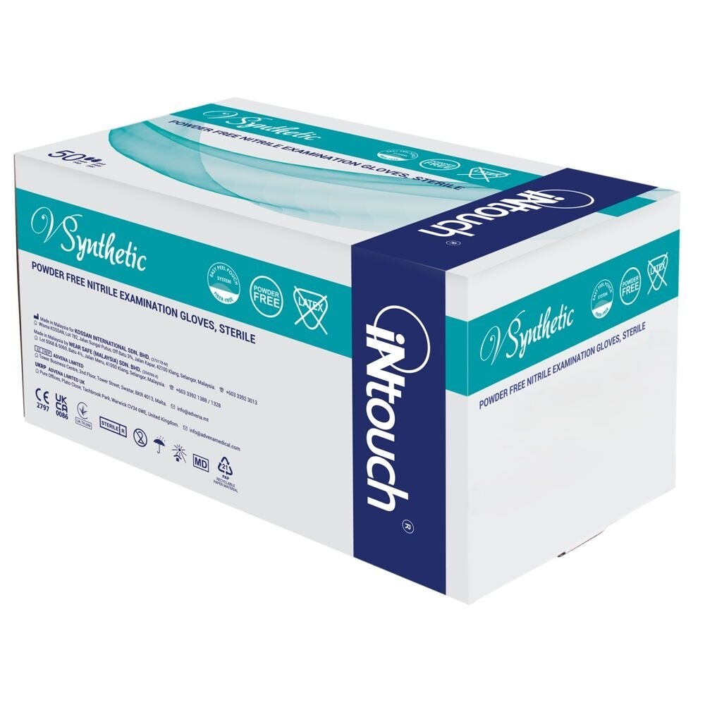Undersøgelseshandske iNtouch V synthetic, Sterile, S, blå, nitril, pudderfri - 50 par *RESTSALG*