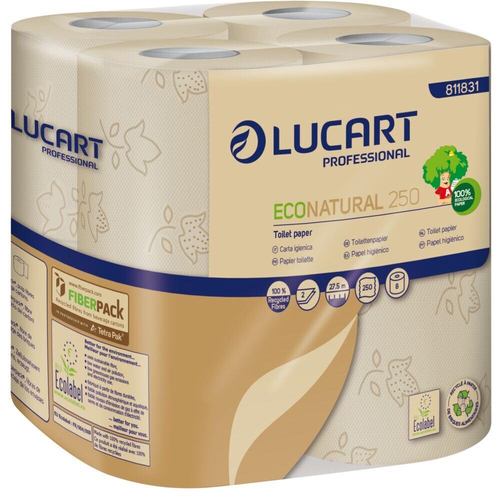 2-lags Toiletpapir Lucart T3 Natural sand 9,6 cm x 27,5 meter - 250 ark pr rulle- 64 ruller