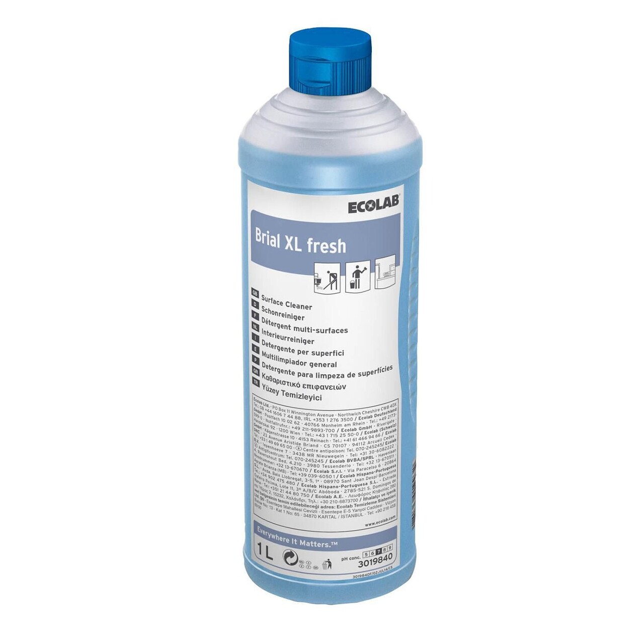 Universalrengøring Brial XL Fresh med Farve/Parfume 1 ltr Blå - 12 fl x 1 ltr/krt
