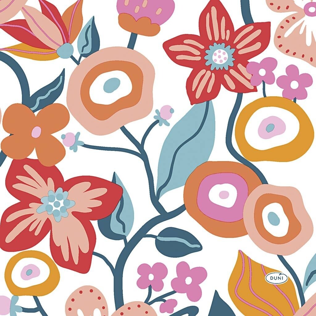 Servietter, Blomster m mønster, str. 33x33 cm, 20 stk.
