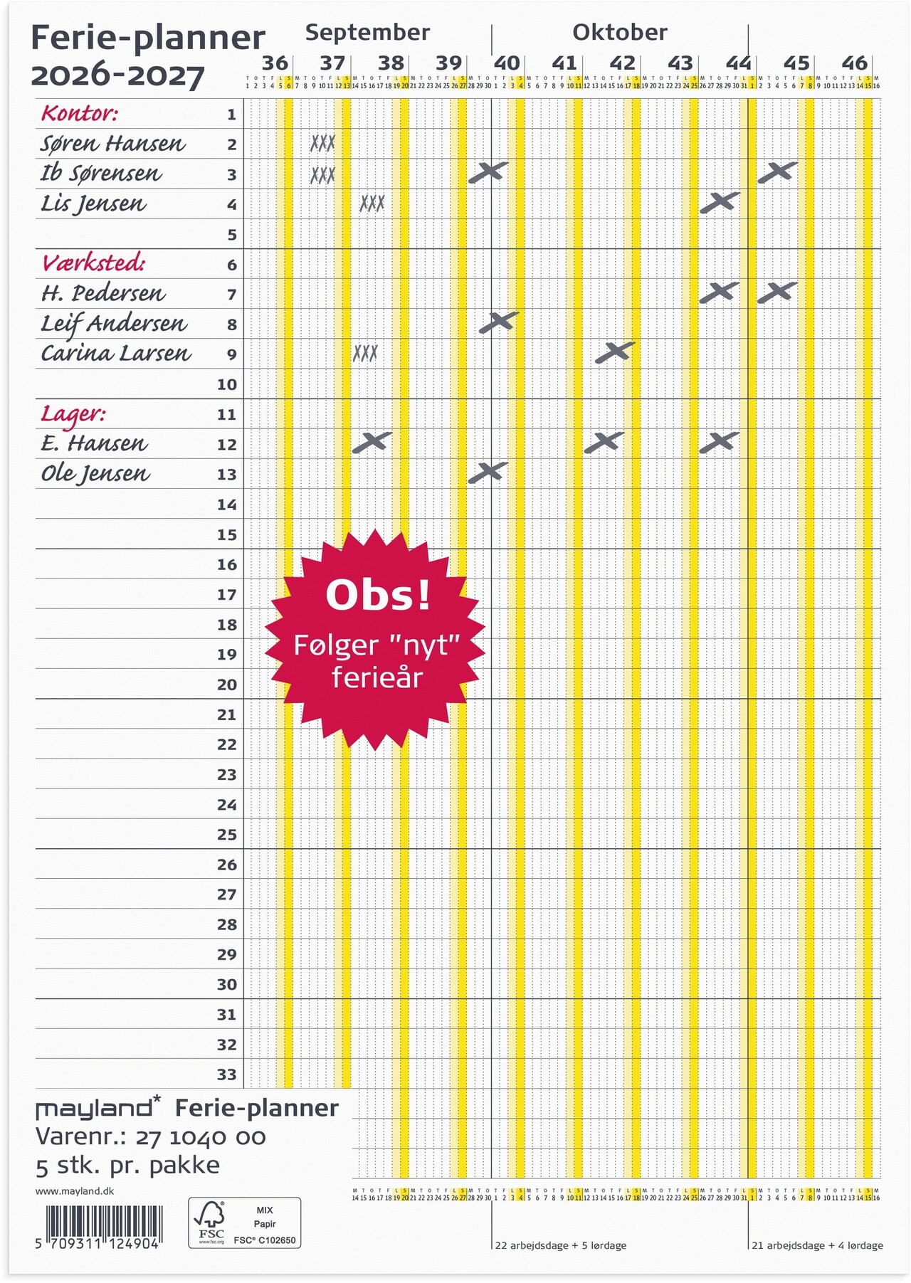 Ferie Planner kalender - A4 - 2026/2027 - 27104000