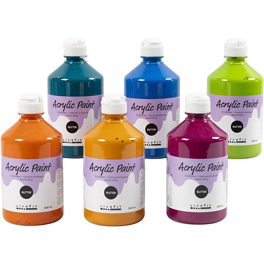 Akrylmaling - A-Color - Assorteret farver - 04 glitter - 6 x 500 ml