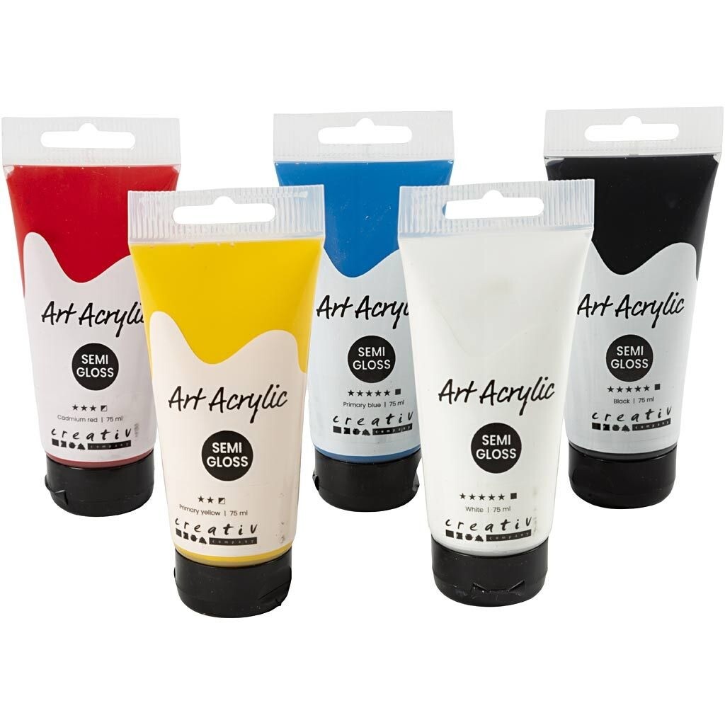 Pigment Art akrylmaling, halvblank, Ass. farver , 5x75ml