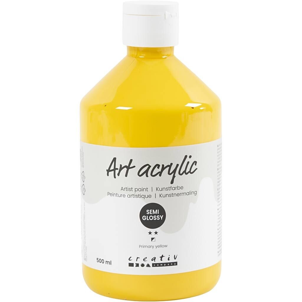Akrylmaling Pigment Art, halvblank, transparent, primær gul, 500ml