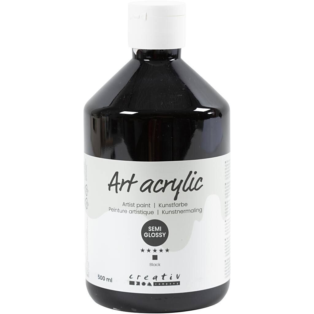 Akrylmaling Pigment Art, halvblank, dækkende, sort, 500ml