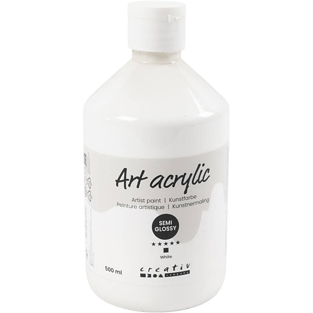 Akrylmaling Pigment Art, halvblank, dækkende, hvid, 500ml