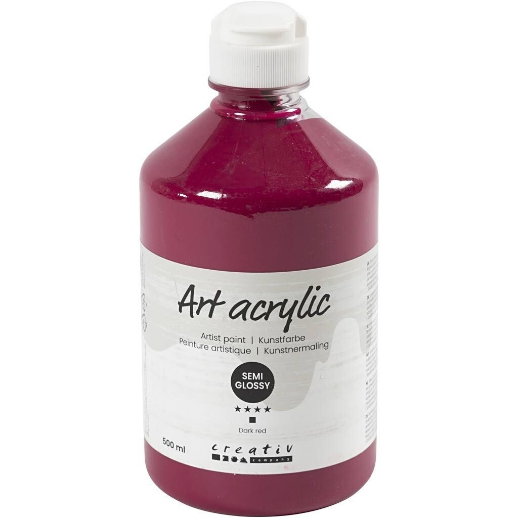 Akrylmaling Pigment Art, halvblank, halvtransparent, mørk rød, 500ml