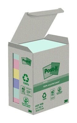 3 stk. Post it note Pastel Rainbow 38x51mm genbrugspapir - pakke á 6 blokke