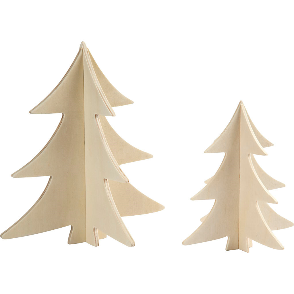 Juletræ i træ højde 13 + 18 cm krydsfiner - 2 stk