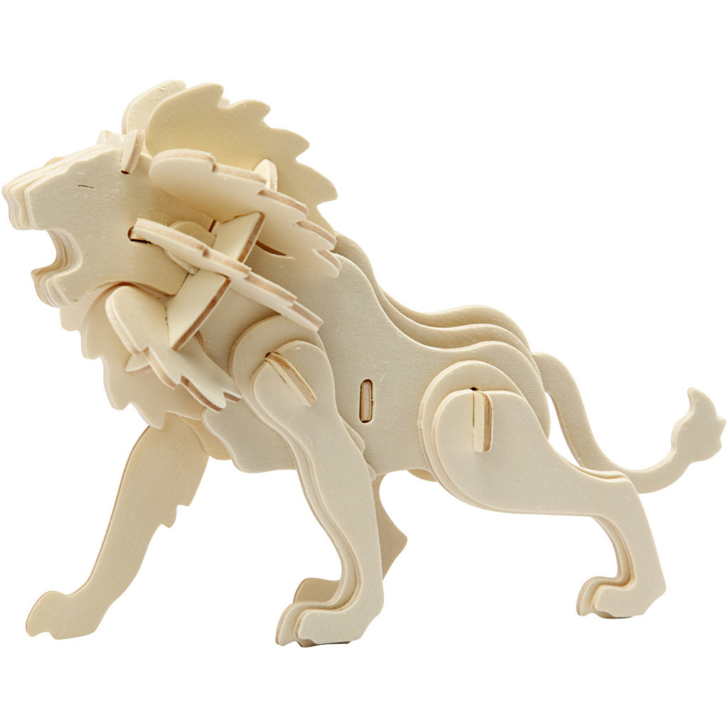 3D konstruktionsfigur, løve, str. 18,5x7x7,3 cm, krydsfiner, 1stk.