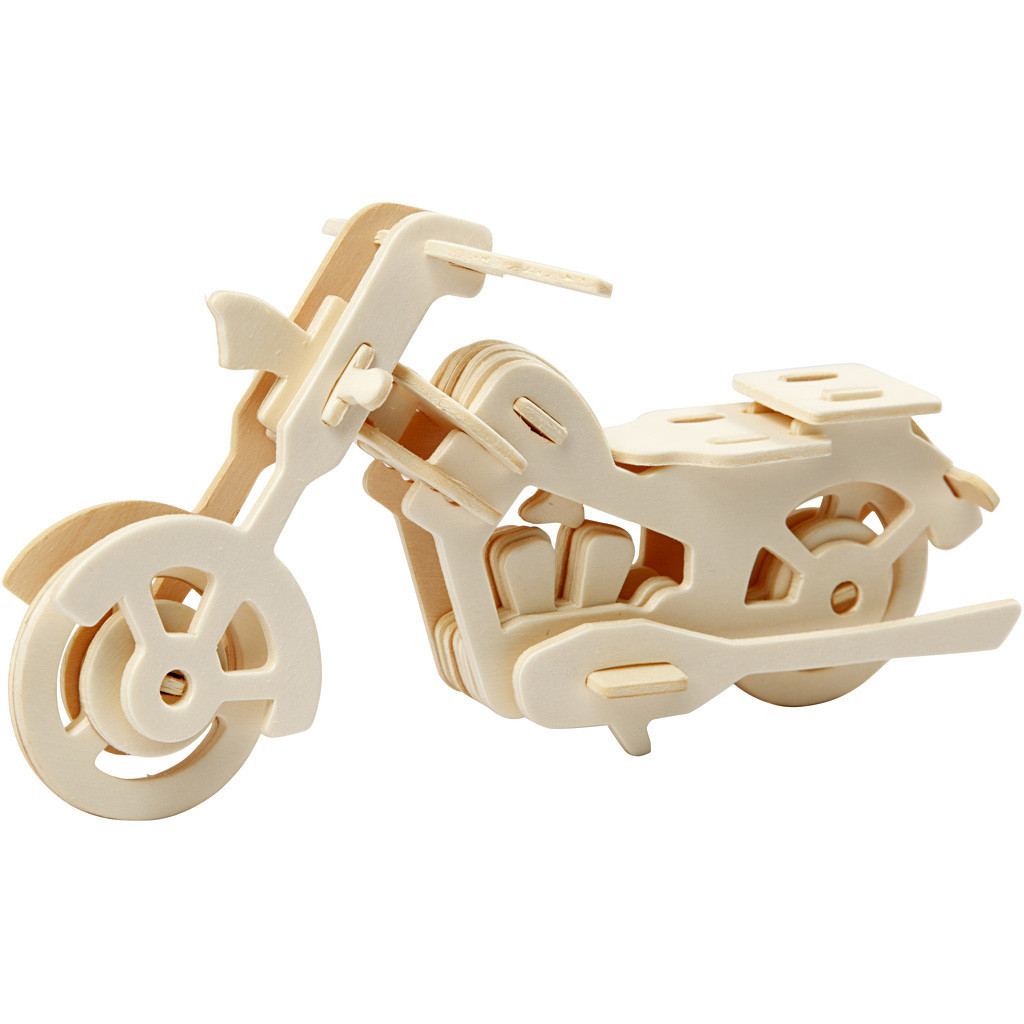 3D konstruktionsfigur, motorcykel, str. 19x9x9 cm, krydsfiner, 1stk.