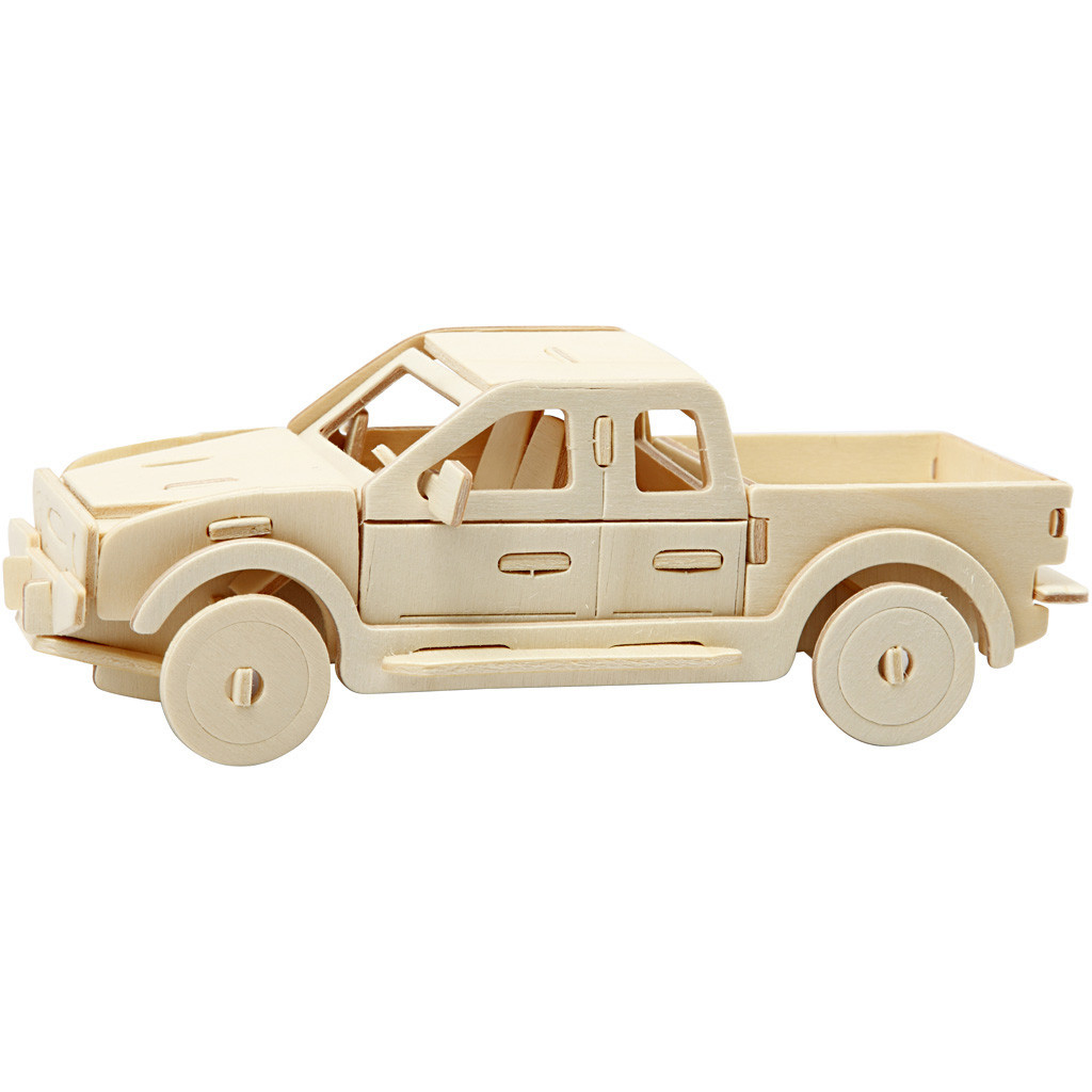 3D konstruktionsfigur, pickup truck, str. 19,5x8x12 cm, krydsfiner, 1stk.