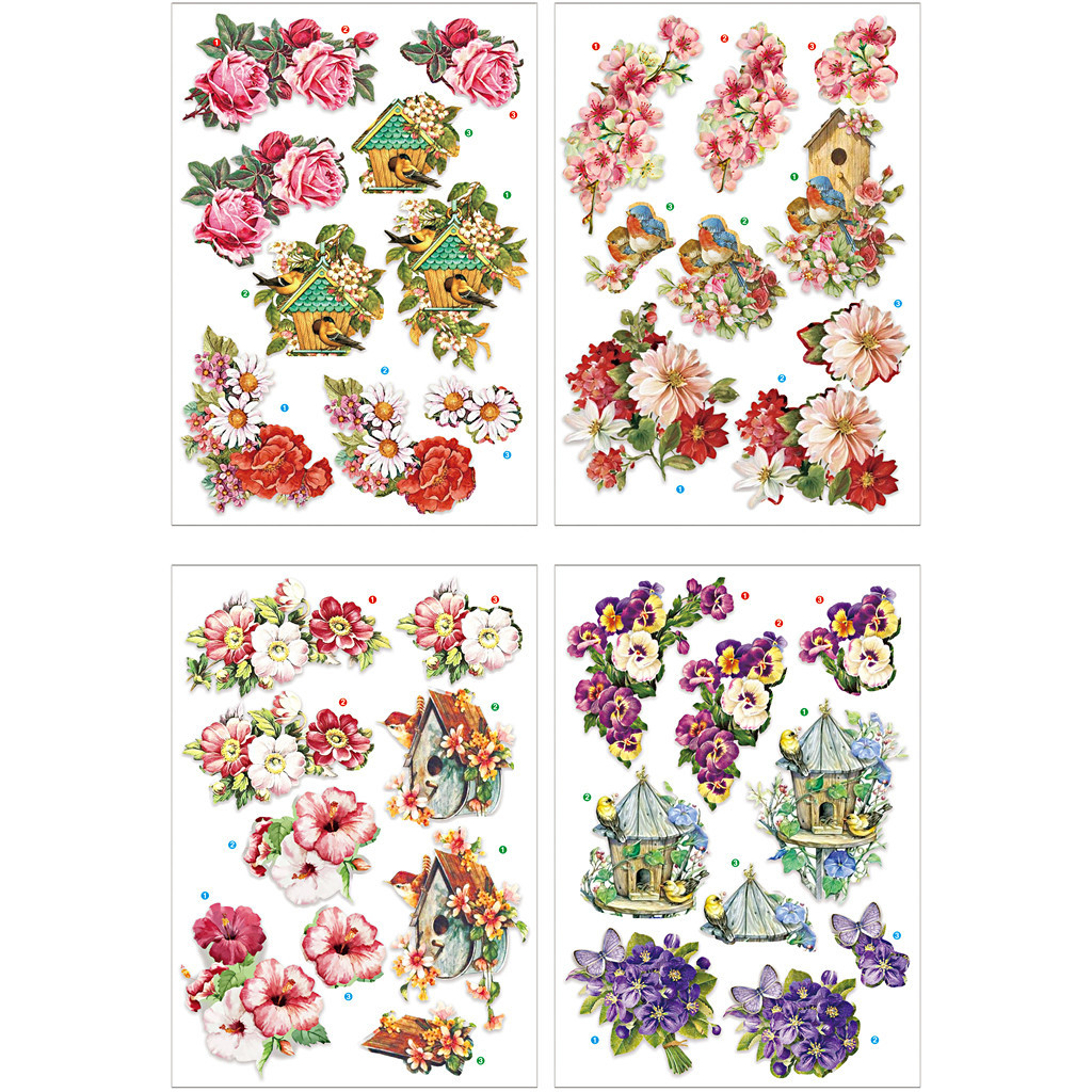 3D Motiver - Blomster og Fugle - 21x30 cm - 4 ark