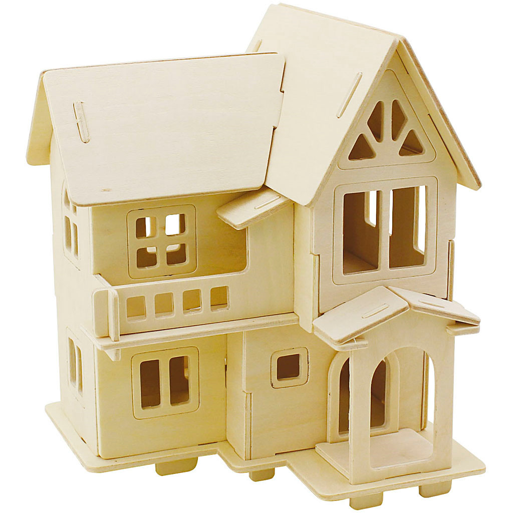 3D Puslespil Hus med altan størrelse 15,8 x 17,5 x 19,5 krydsfiner