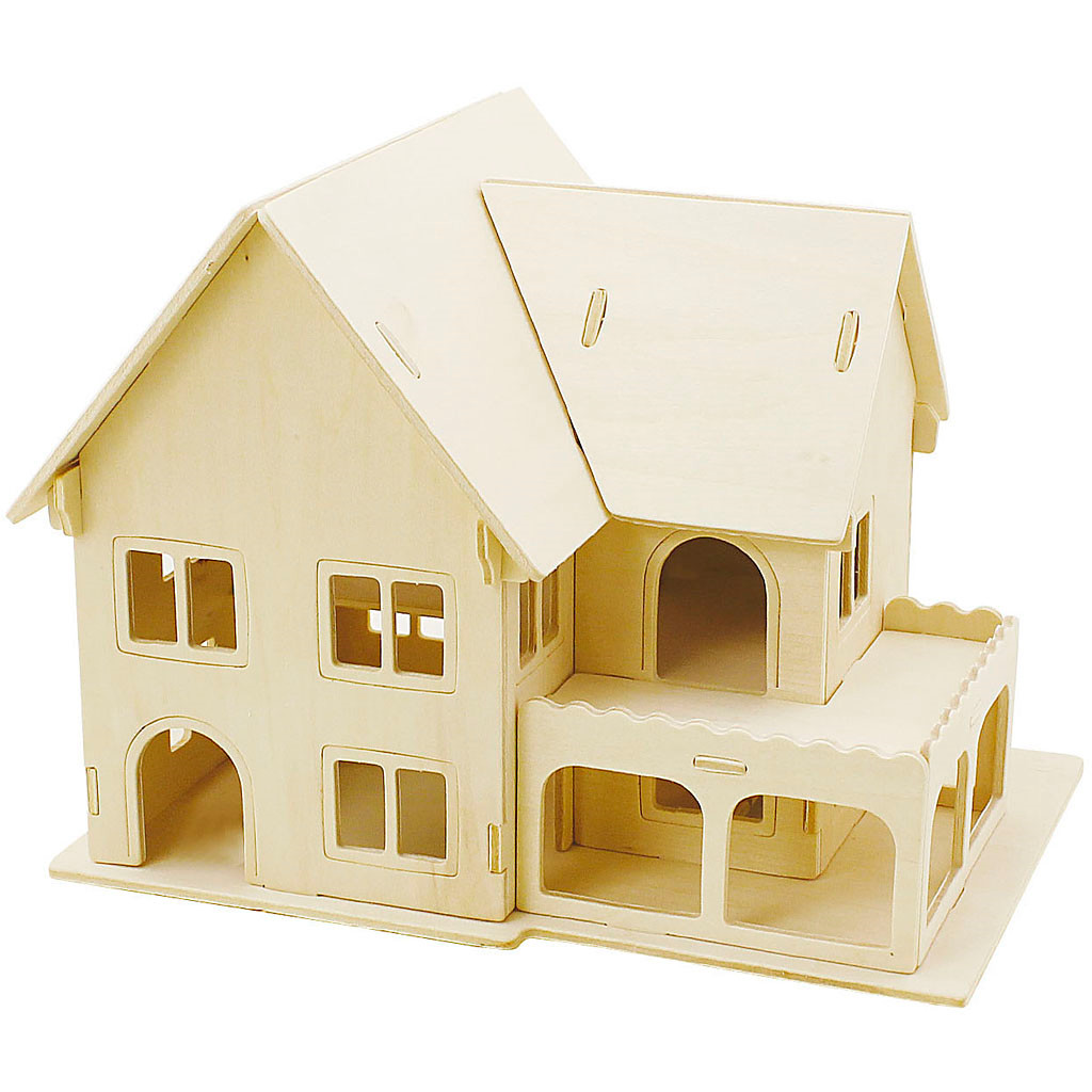 3D Puslespil Hus med veranda størrelse 22,5 x 16 x 17,5 krydsfiner
